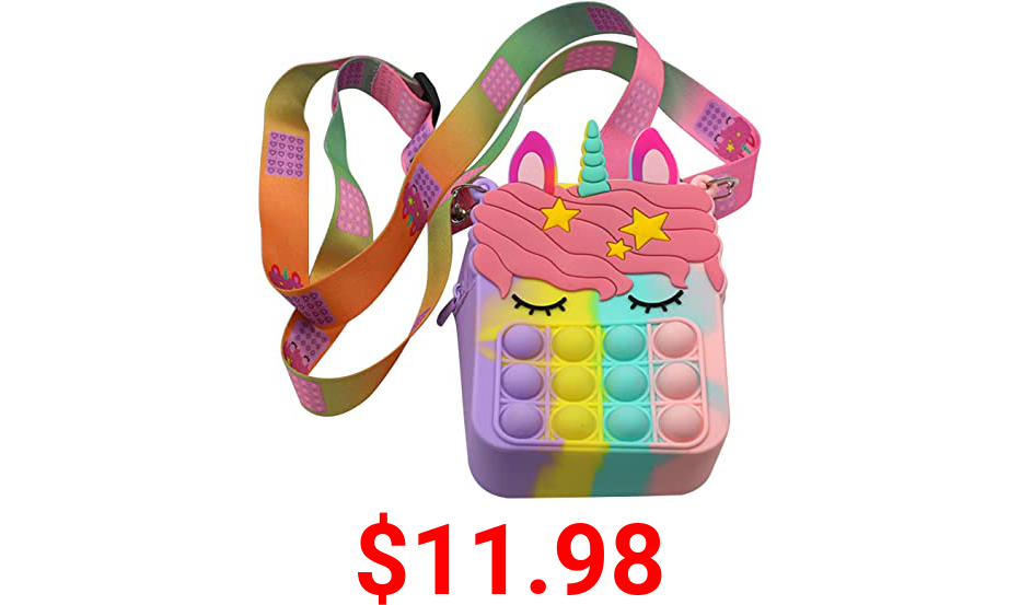 VS&LLWQ Pop Fidget Toy Purse Crossbody Bags for Girls Women, Push Bubble Sensory Pop Shoulder Bag Handbag, Silicone Pop Cartoon Purse Bag (Rainbow)
