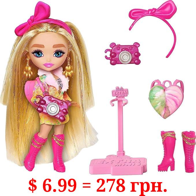 Barbie Extra Fly Minis Travel Doll, Safari Look with Extra Long Brunette Hair in Animal-Print Outfit & Accessories