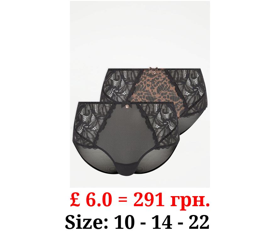 Black Animal Lace Midi Knickers 2 Pack