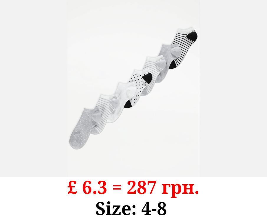 Grey Striped Trainer Liner Socks 7 Pack