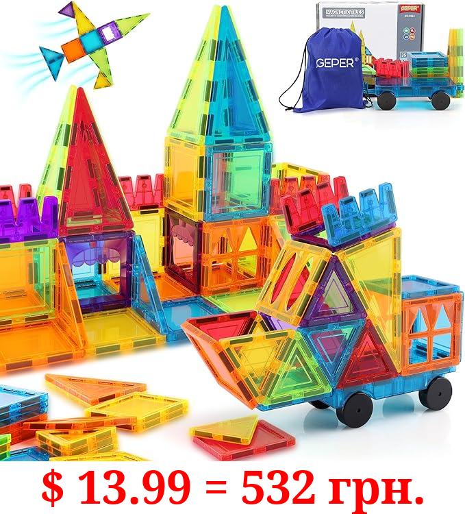 GEPER Magnetic Tiles Kids, Toddler Girls & Boys Age 4-5 6-8, Sensory Toys for Toddler 3-4, Magnet Toys Building Blocks, STEM Preschool Learning Montessori Toys for 3+ Year Old