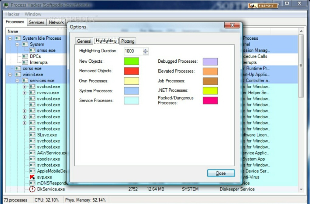 Process window. Process Hacker. Процесс хакер 2. Цвета в процесс хакере.
