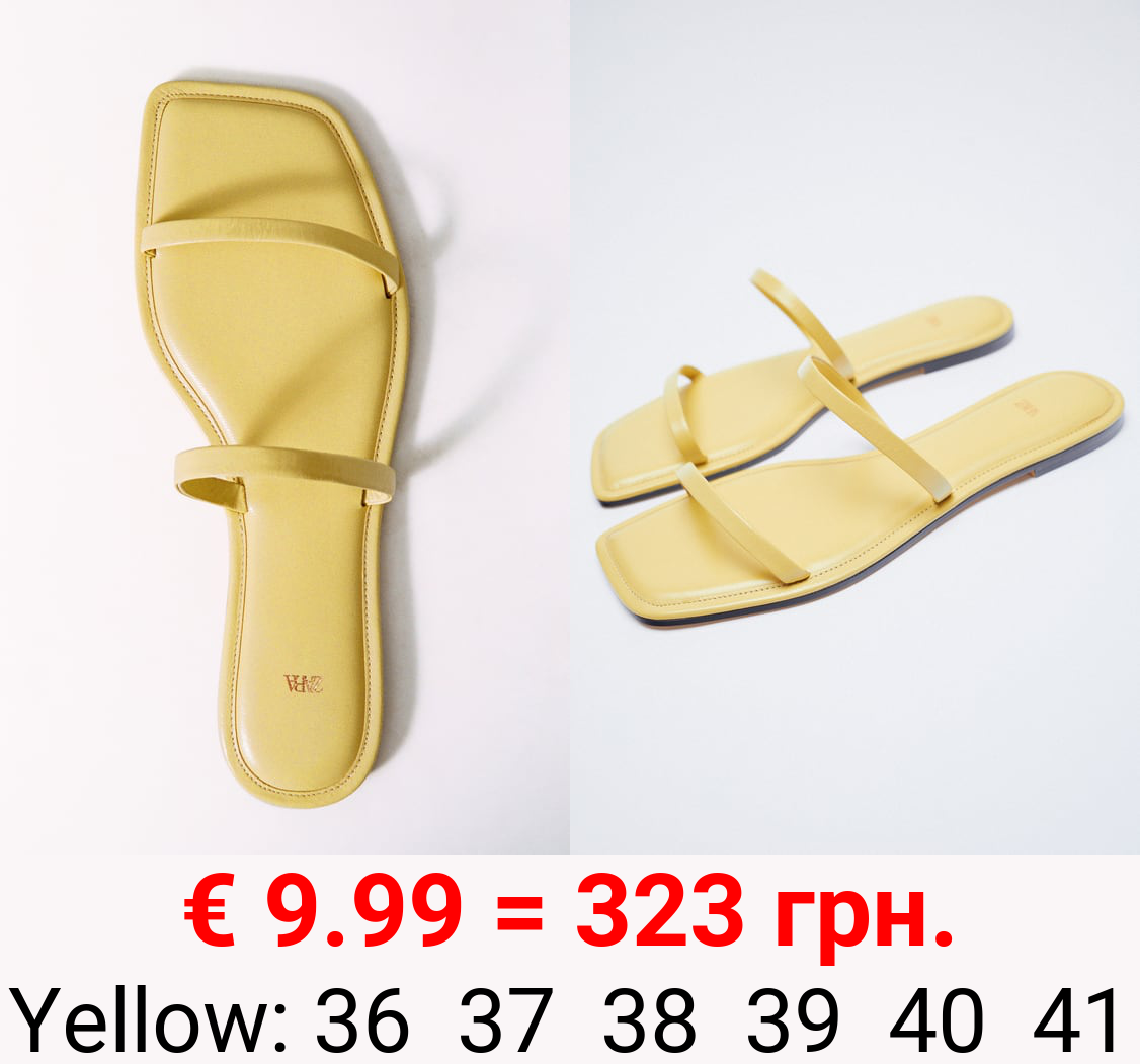 FLAT LEATHER SANDALS WITH SQUARE TOE