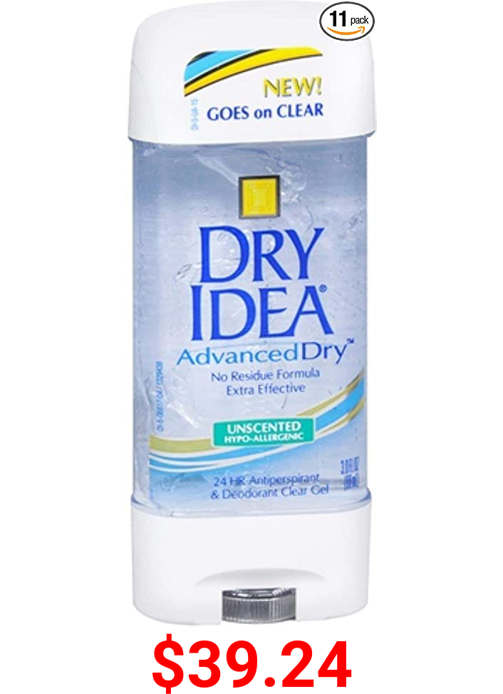 Dry Idea Advanced Dry Unscented Antiperspirant & Deodorant Clear Gel 3 oz (Pack of 11)