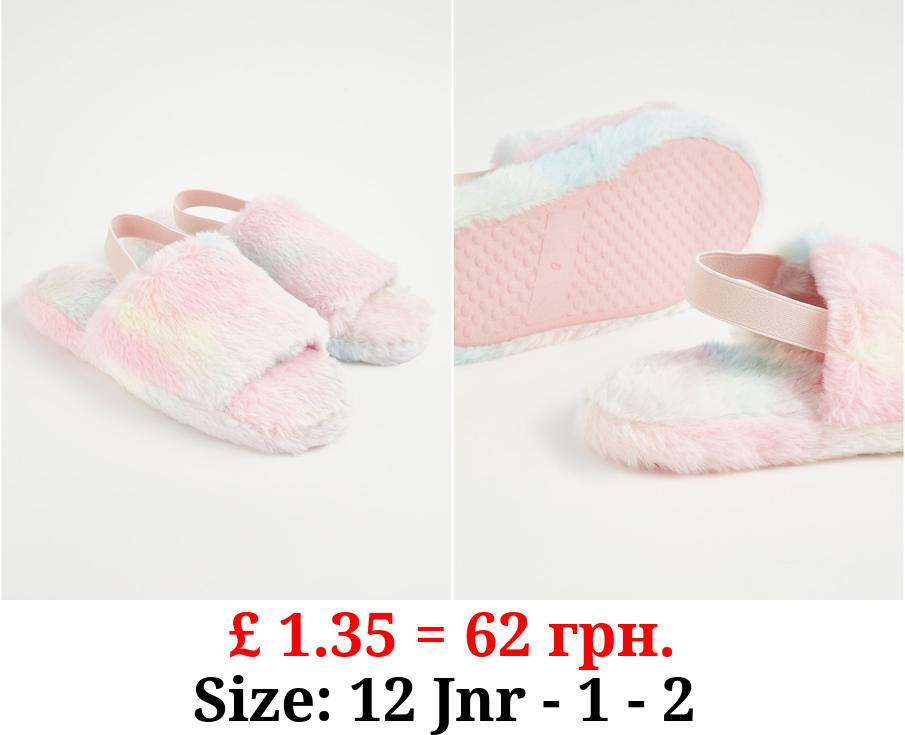 Pastel Rainbow Faux Fur Mule Slippers