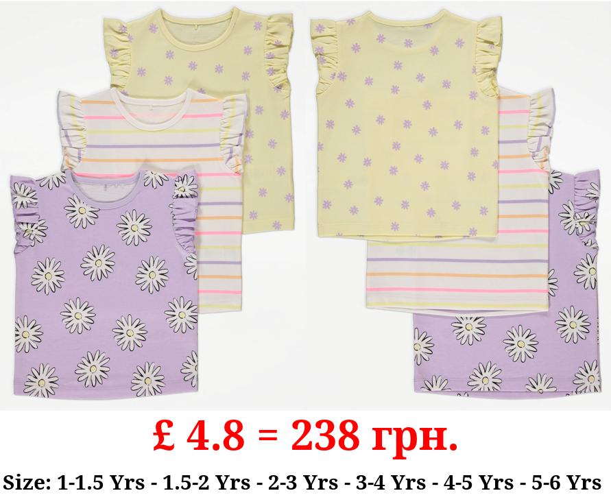 Daisy Floral Stripe Frill Tops 3 Pack