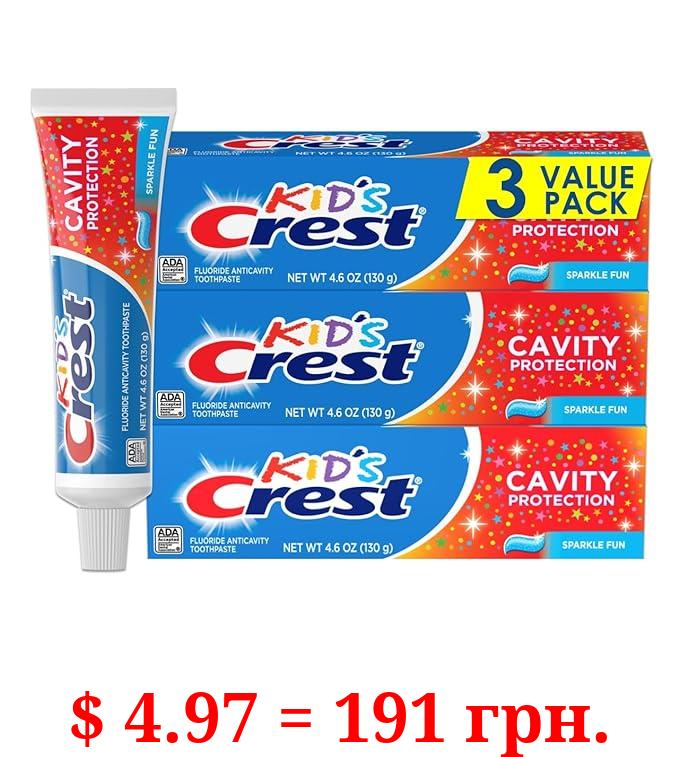 Crest Kid's Cavity Protection Toothpaste (children and toddlers 2+), Sparkle Fun, 4.6 Oz (Pack of 3)