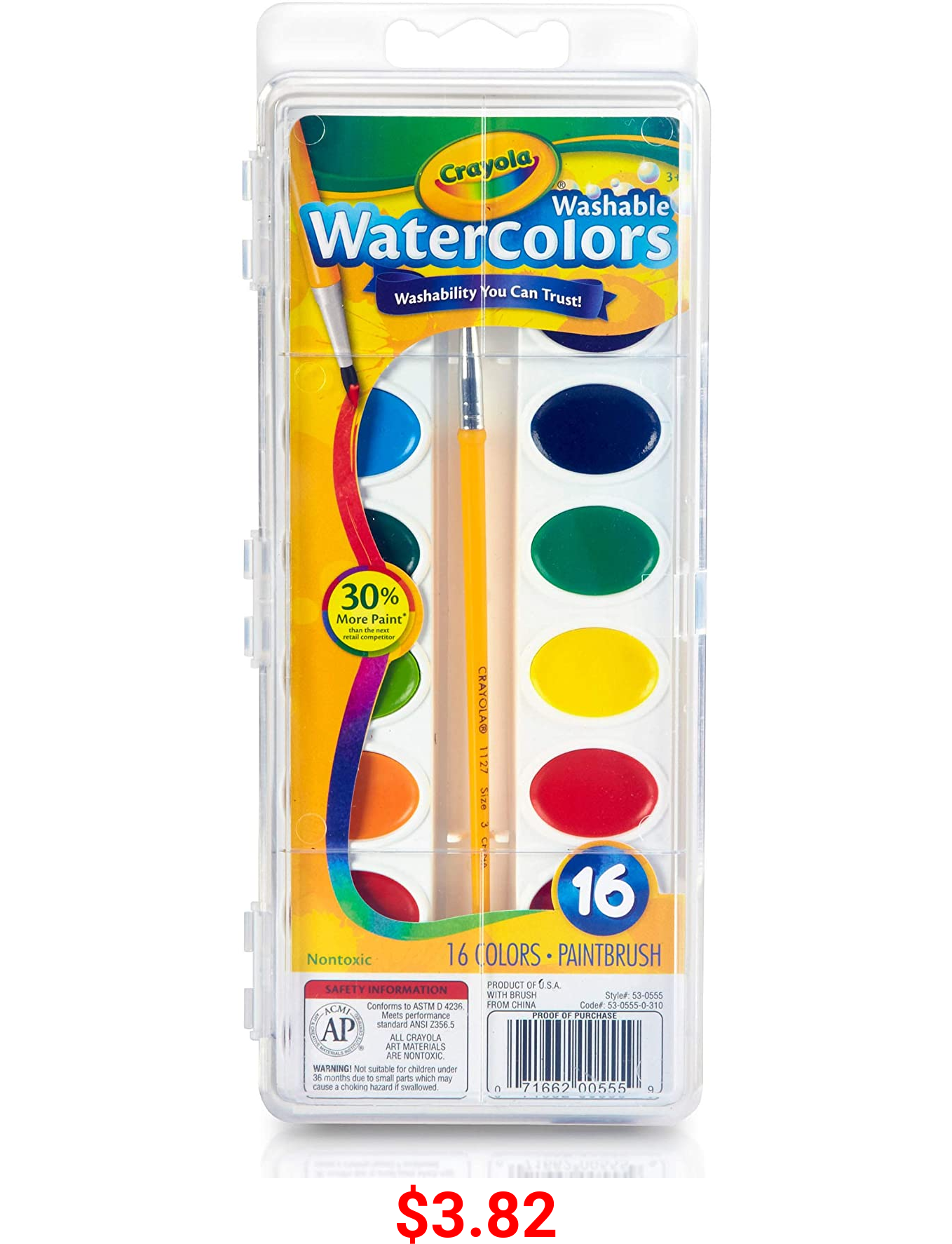 Crayola Washable Watercolors, 16 Count, 4 Ounces