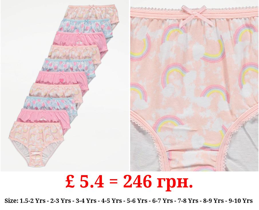 Pink Rainbow Print Briefs 10 Pack
