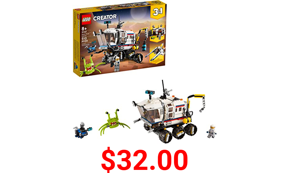 LEGO Creator 3in1 Space Rover Explorer 31107 Building Toy for Kids Who Love Imaginative Play, Space and Exploration Adventures on Exotic Planets, New 2020 (510 Pieces)
