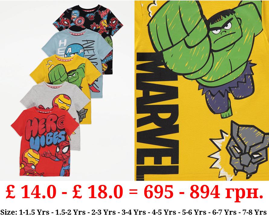 Marvel Characters Graphic T-Shirts 5 Pack