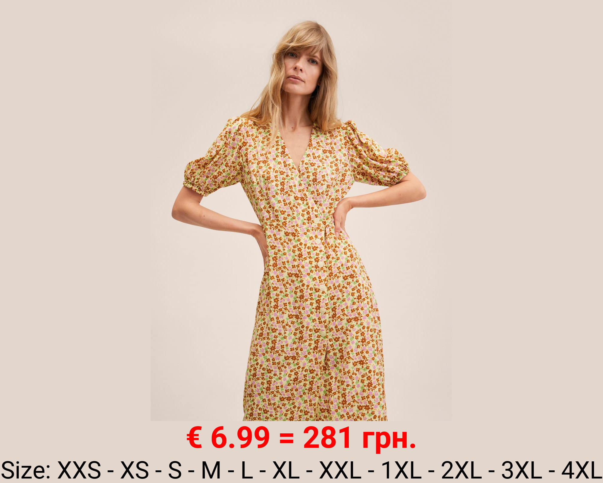 Vestido estampado manga abullonada