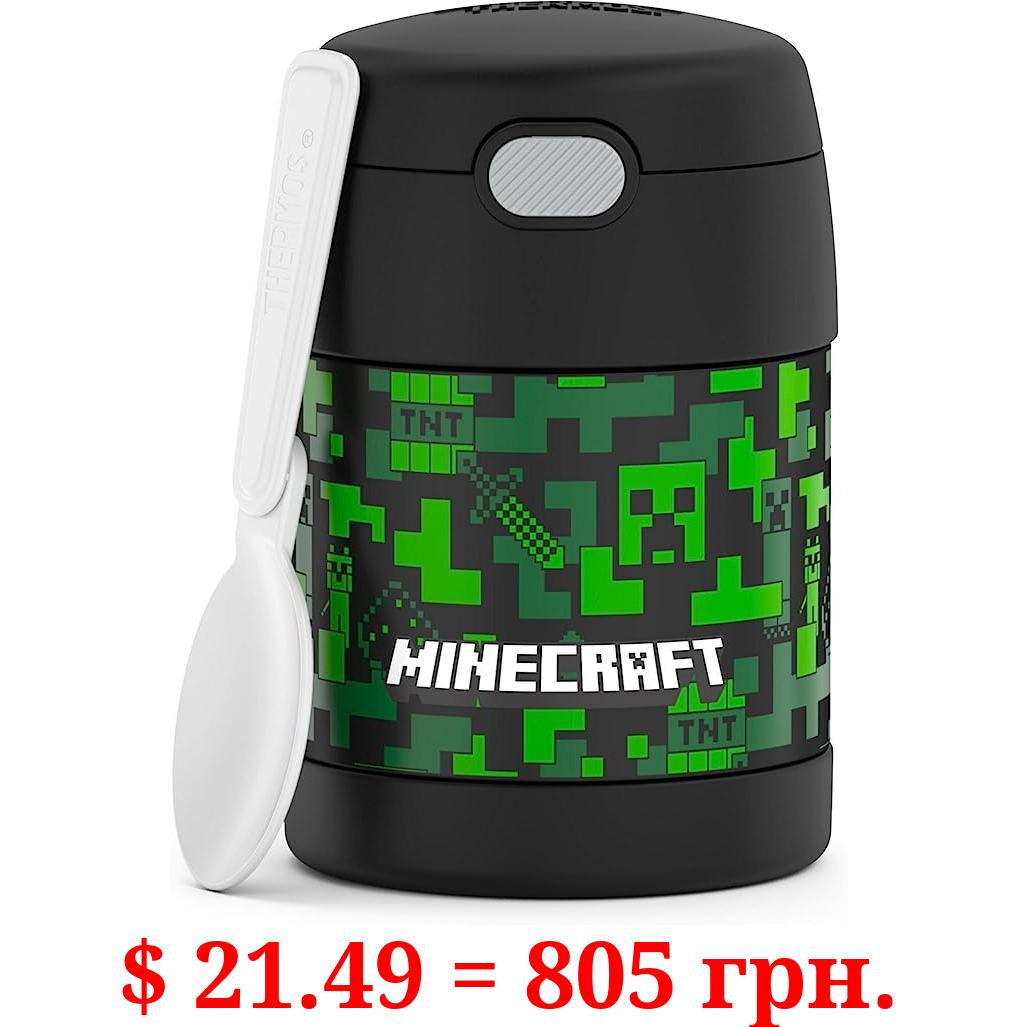 THERMOS FUNTAINER 10 Ounce Stainless Steel Vacuum Insulated Kids Food Jar with Spoon, Minecraft