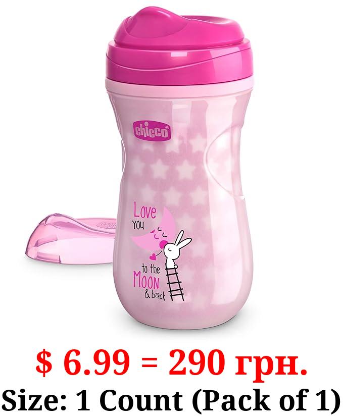 Chicco Glow in the Dark Double-Wall Insulated Sippy Cup with Bite-Proof Rim Spout and Spill-Free Lid 9oz.| Top-Rack Dishwasher Safe | Easy to Hold with Ergonomic Indents | Pink| 12+ months