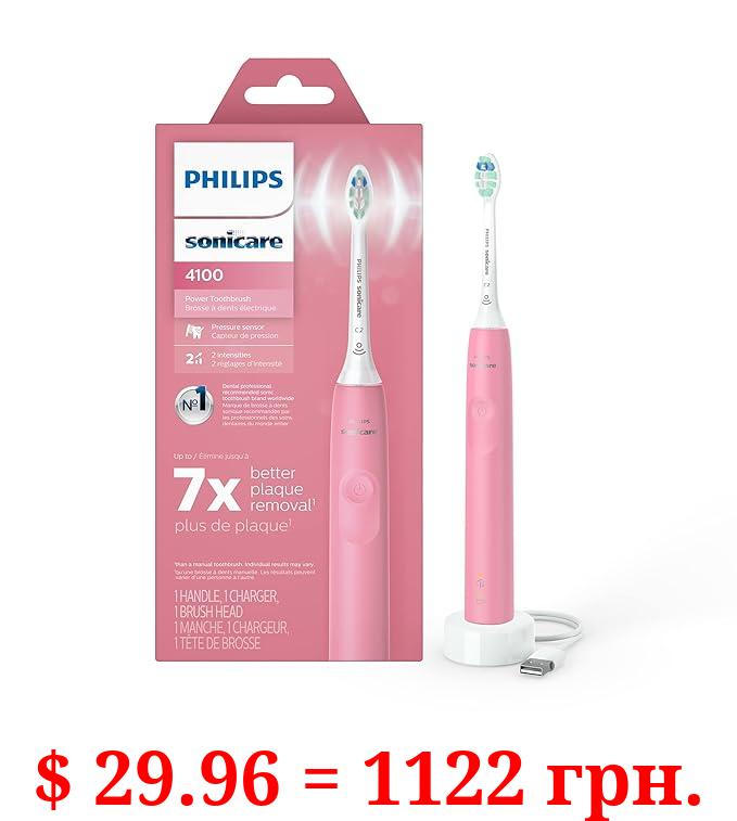 PHILIPS Sonicare 4100 Power Toothbrush, Rechargeable Electric Toothbrush with Pressure Sensor, Deep Pink HX3681/26
