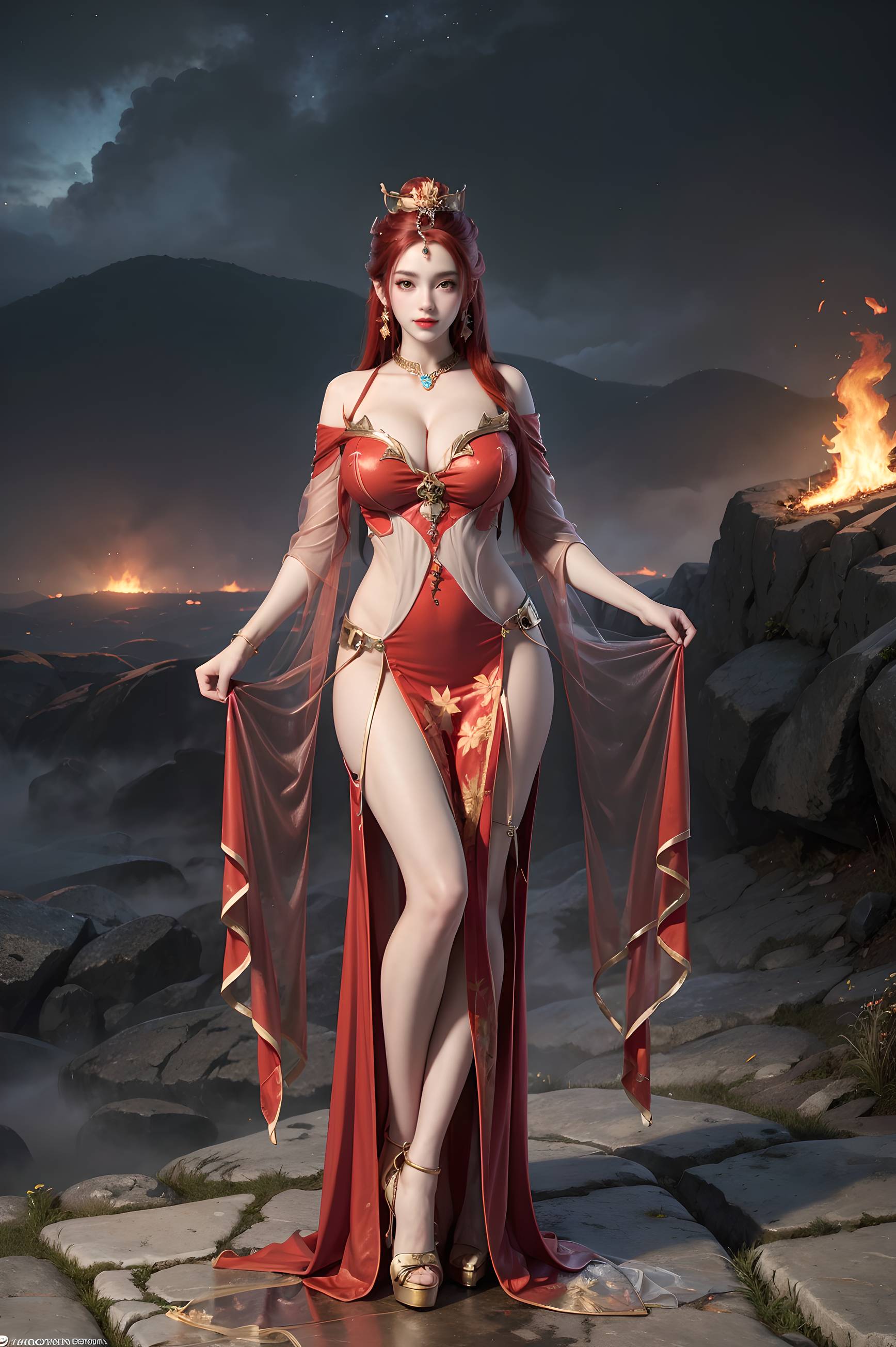图片[59]-完美世界-曼珠沙华 户外红色礼服-六色网