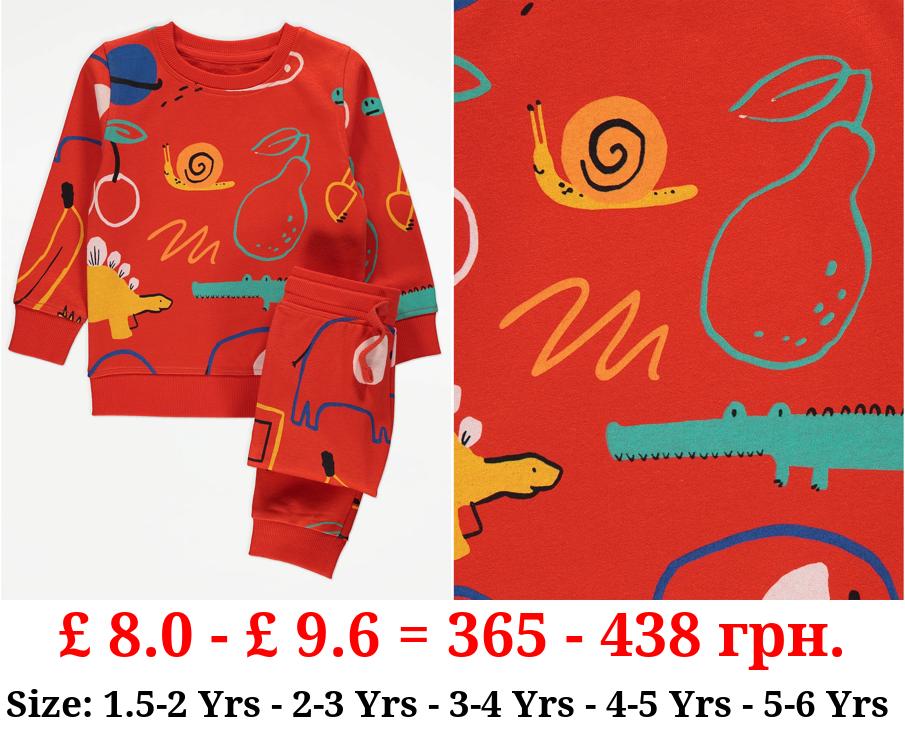 Red Doodle Sweatshirt and Joggers Outfit