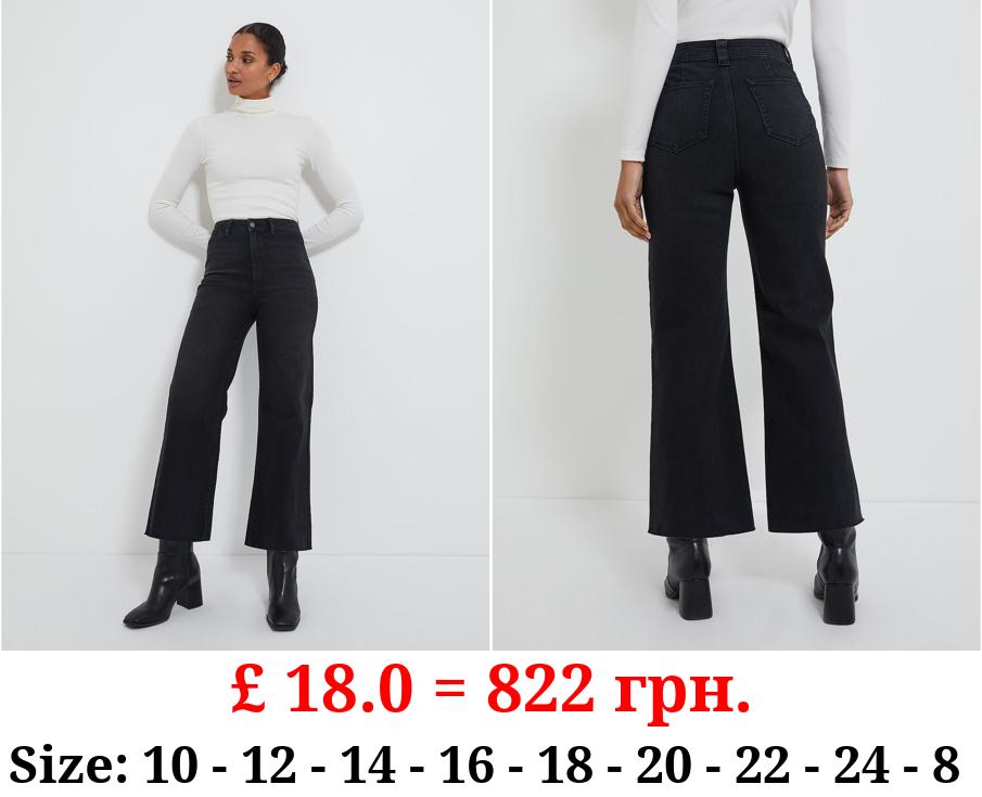 Black High Waisted Cropped Wide Leg Jeans