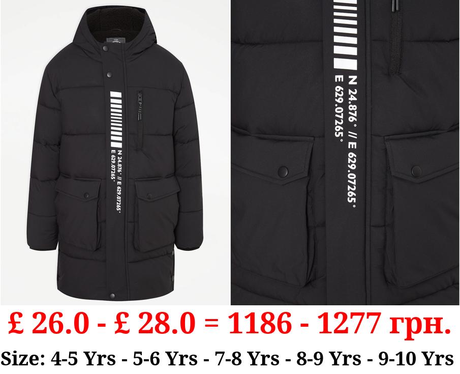 Black Longline Padded Pocket Coat