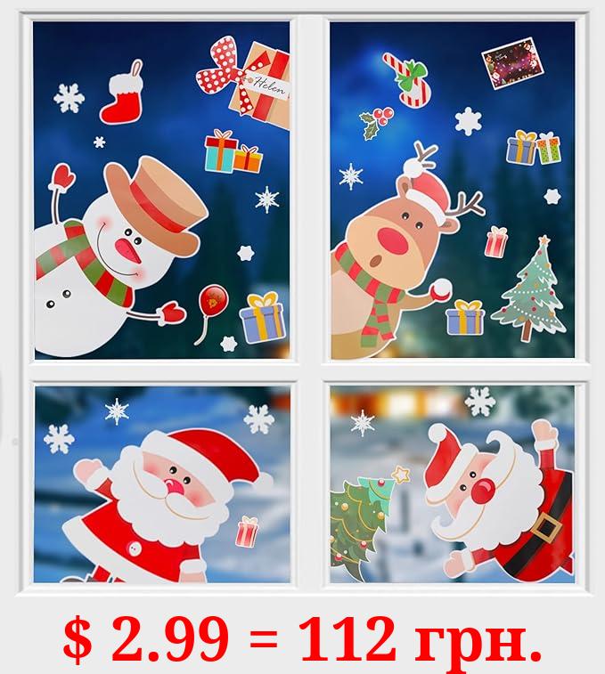 Christmas Window Decorations Clings, Christmas Decorations Indoor Sticker Re-appliable Snowflake Santa Reindeer Christmas Wall Decor, Window Stickers for Office Kitchen Window Wall Furniture