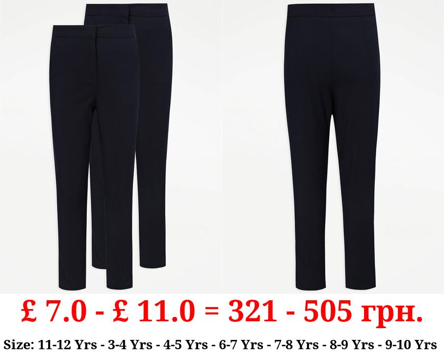 Girls Navy Slim Fit Slim Leg School Trousers 2 Pack