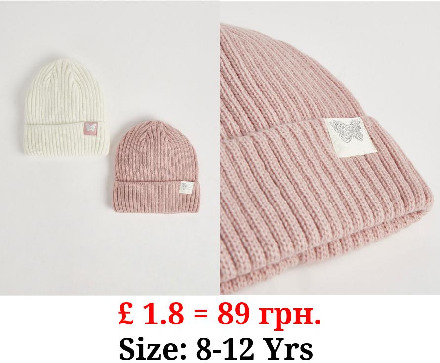 Assorted Pink Beanie Hats 2 Pack