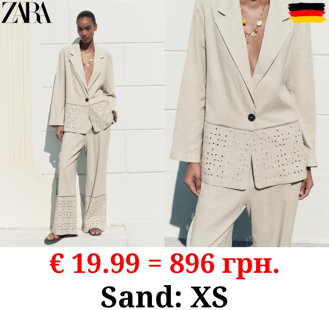 LINEN BLEND BLAZER WITH CUTWORK EMBROIDERY