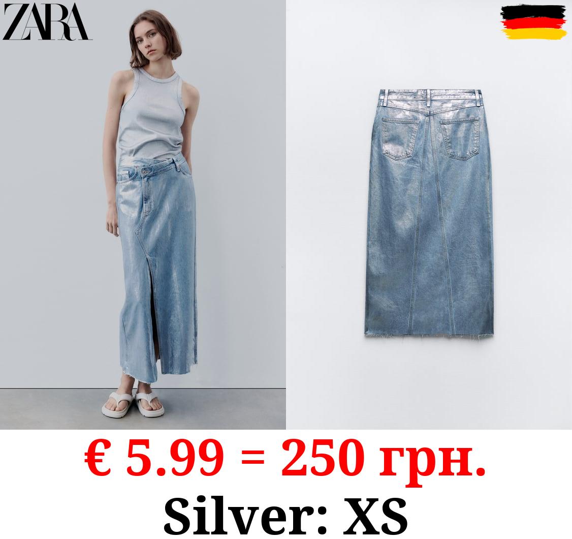 TRF ASYMMETRIC DENIM METALLIC SKIRT