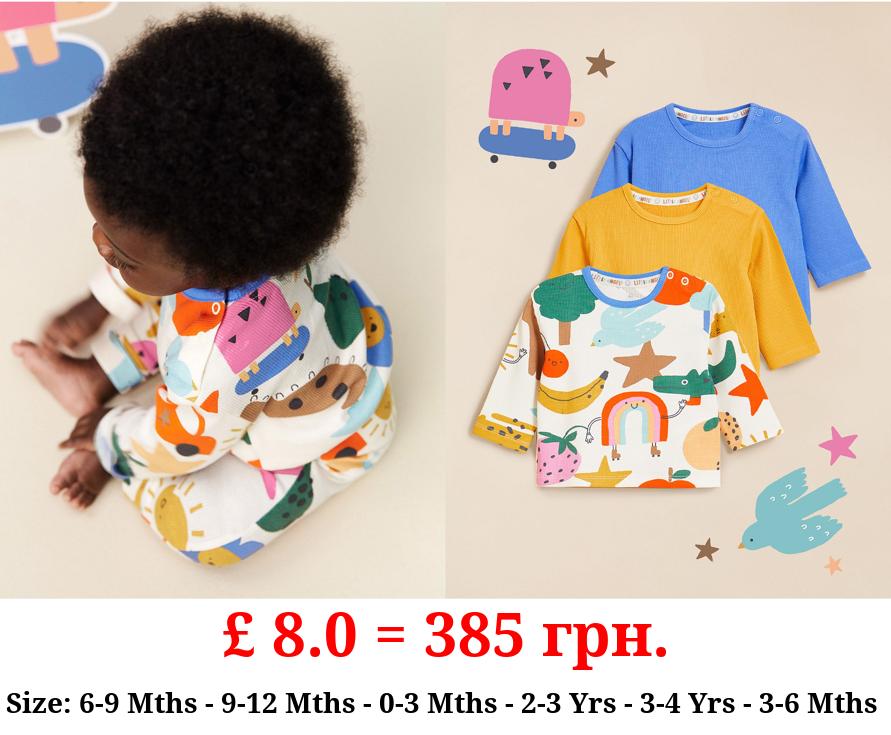 Little Angels Bright Ribbed Long Sleeve Tops 3 Pack