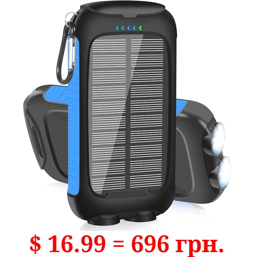 Solar-Charger-Power-Bank, 38800mAh Portable Battery Pack, IPX5 Waterproof with Built-in Solar Panel and LED Flashlight, Fast Charging for All Cell Phones(Blue)