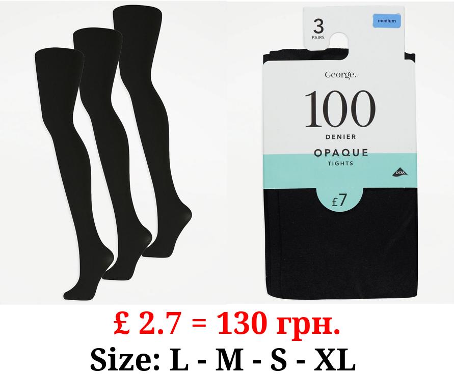 Black 100 Denier Opaque Tights 3 Pack
