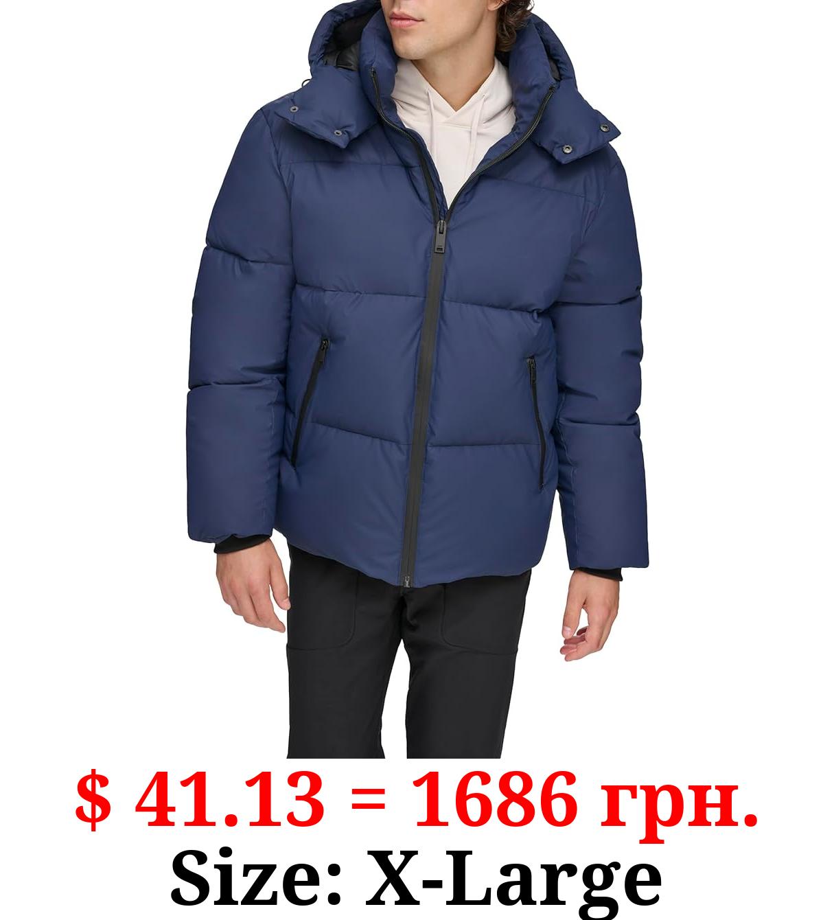 DKNY Men's Quilted Tech Hooded Puffer