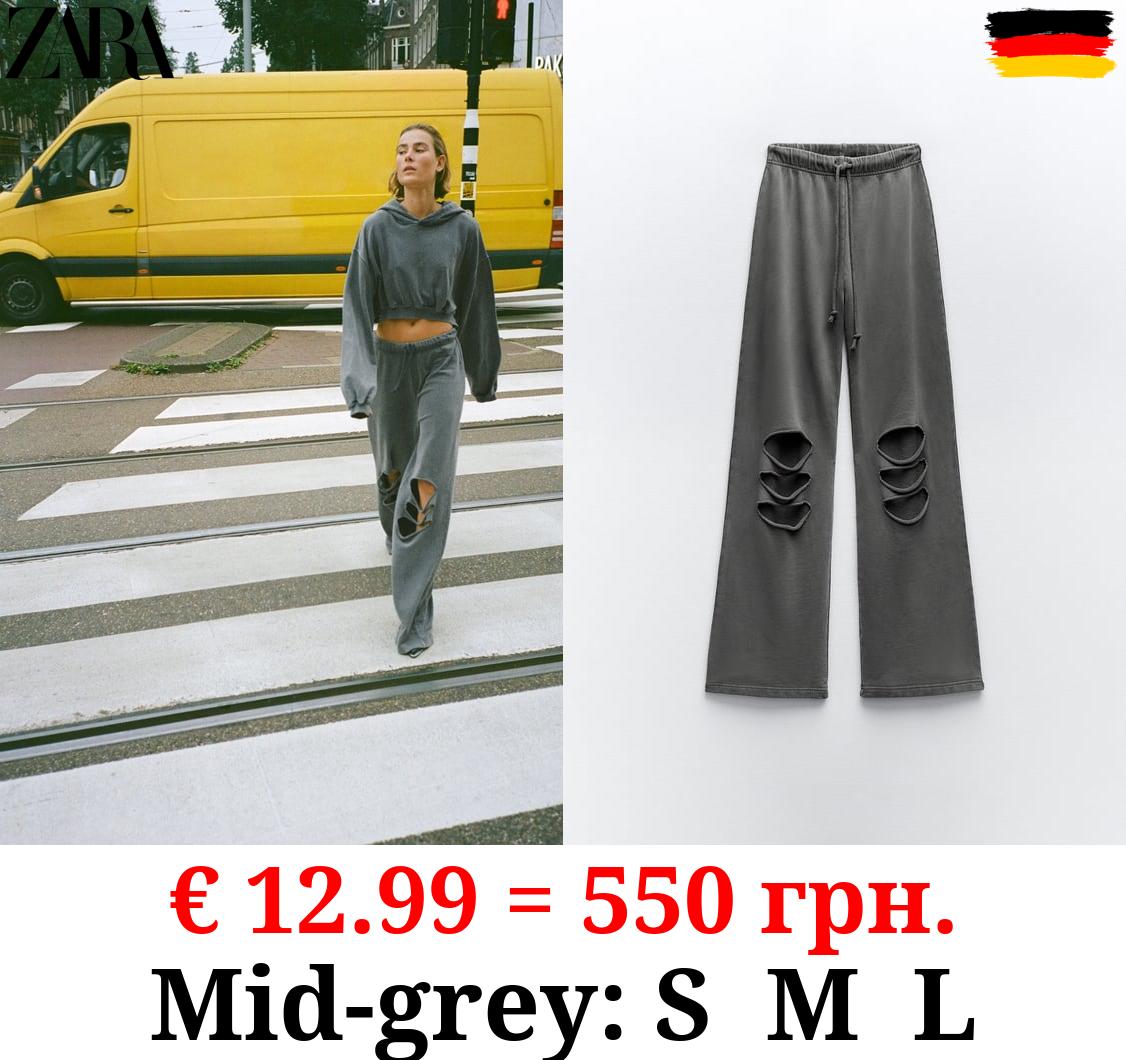 RIPPED STRAIGHT-LEG PLUSH TROUSERS