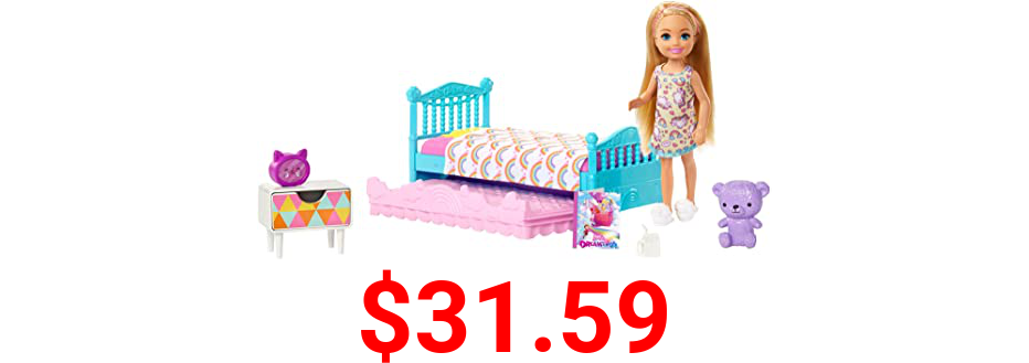 Barbie Club Chelsea Toy, 6-inch Blonde Doll and Bedroom Playset with Working Trundle Bed, Nightstand with Drawer, Teddy Bear and More, Gift for 3 to 7 Year Olds [Amazon Exclusive]