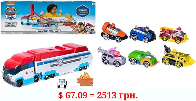 Paw Patrol, True Metal Classic Gift Pack of 6 Collectible DIE-CAST Vehicles, 1: 55 Scale, Launch’N Haul Paw Patroller, Transforming 2-in-1 Track Set for True Metal Die-Cast Vehicles