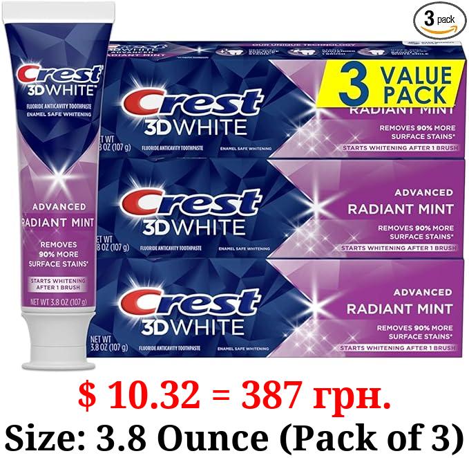 Crest 3D White Toothpaste Radiant Mint, 3.8 Oz (Pack of 3)