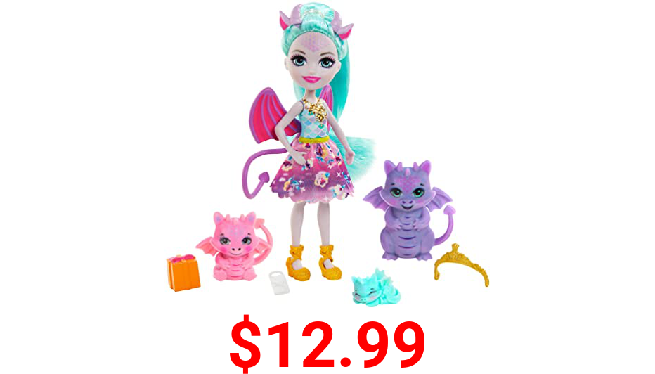 Royal Enchantimals Family Toy Set, Deanna Dragon Doll (6-in/15.2-cm), 3 Dragon Figures and 4 Accessories, Great Gift for 3-8 Year Olds