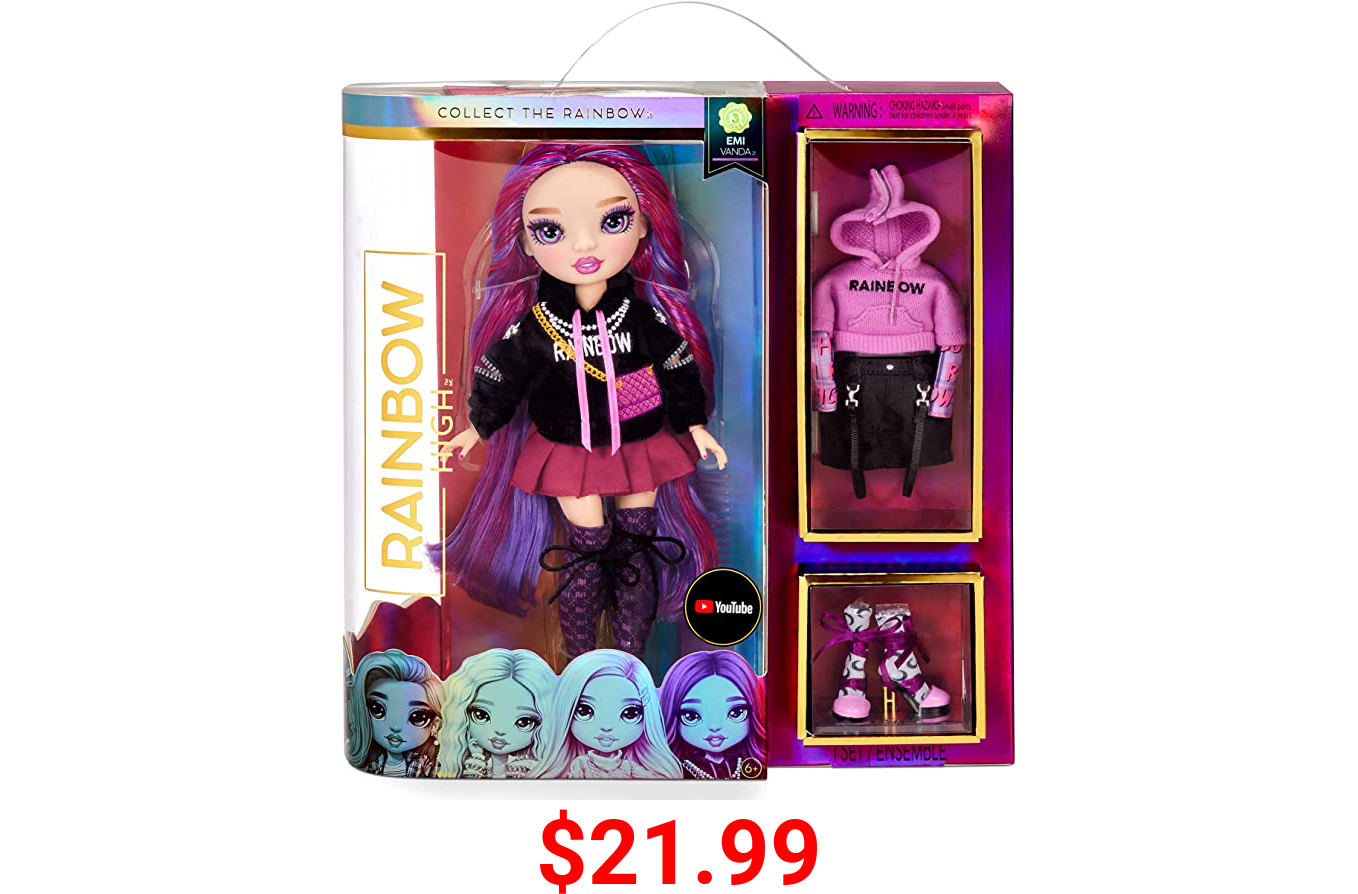 Rainbow High Series 3 EMI Vanda Fashion Doll – Orchid (Deep Purple) with 2 Designer Outfits to Mix & Match with Accessories, Gift for Kids and Collectors, Toys for Kids Ages 6 7 8+ to 12 Years Old