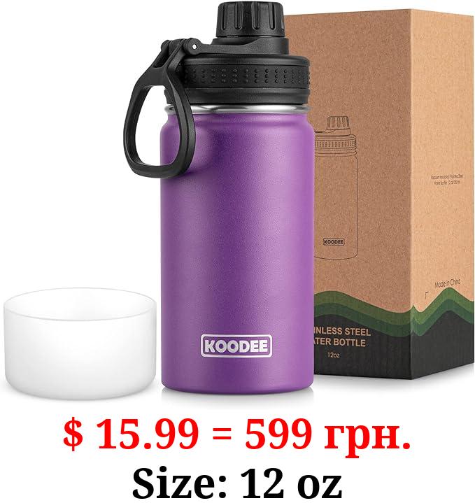 Koodee Small Water Bottle 12 oz Stainless Steel Vacuum Insulated Water Bottle for Back to School, Wide Mouth Flask with Leakproof Spout Lid(Purple)