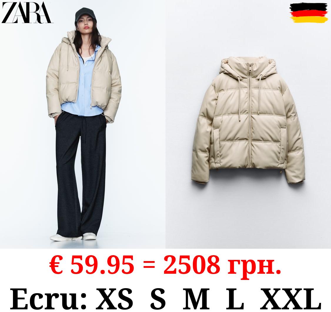 WIND PROTECTION FAUX LEATHER CROPPED PUFFER ANORAK