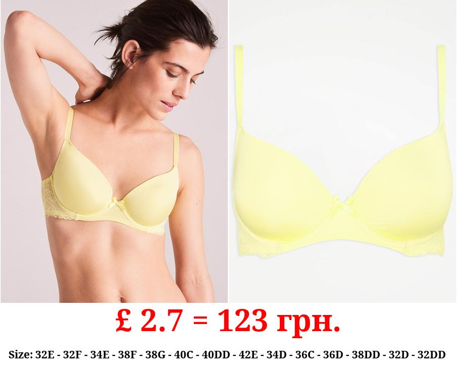 Yellow Lace Trim T-Shirt Bra