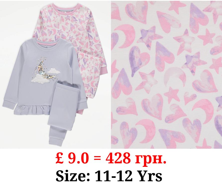 Moon Stars Long Sleeve Pyjamas 2 Pack