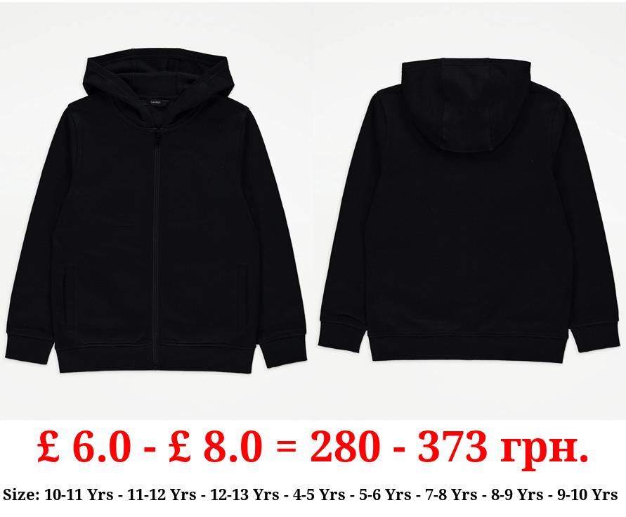 Black Plain Zip Up Hoodie