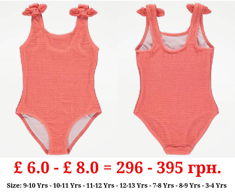 Coral Crinkle Bow Swimsuit