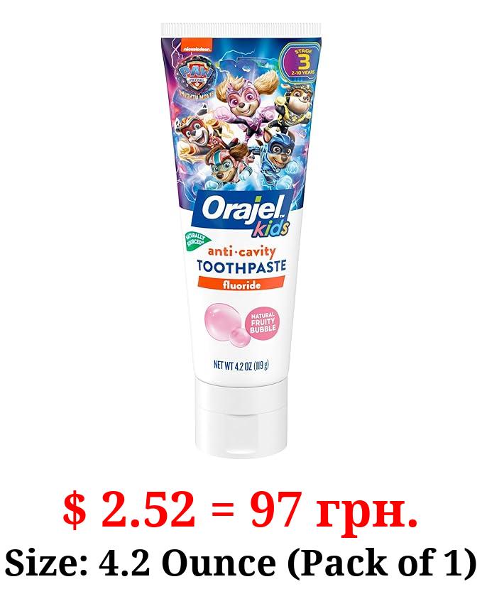 Orajel Kids Paw Patrol Anti-Cavity Fluoride Toothpaste, Natural Fruity Bubble Flavor, 4.2oz Tube