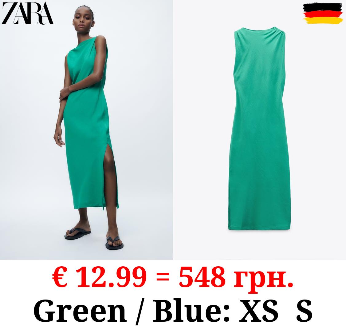 GATHERED LINEN BLEND DRESS