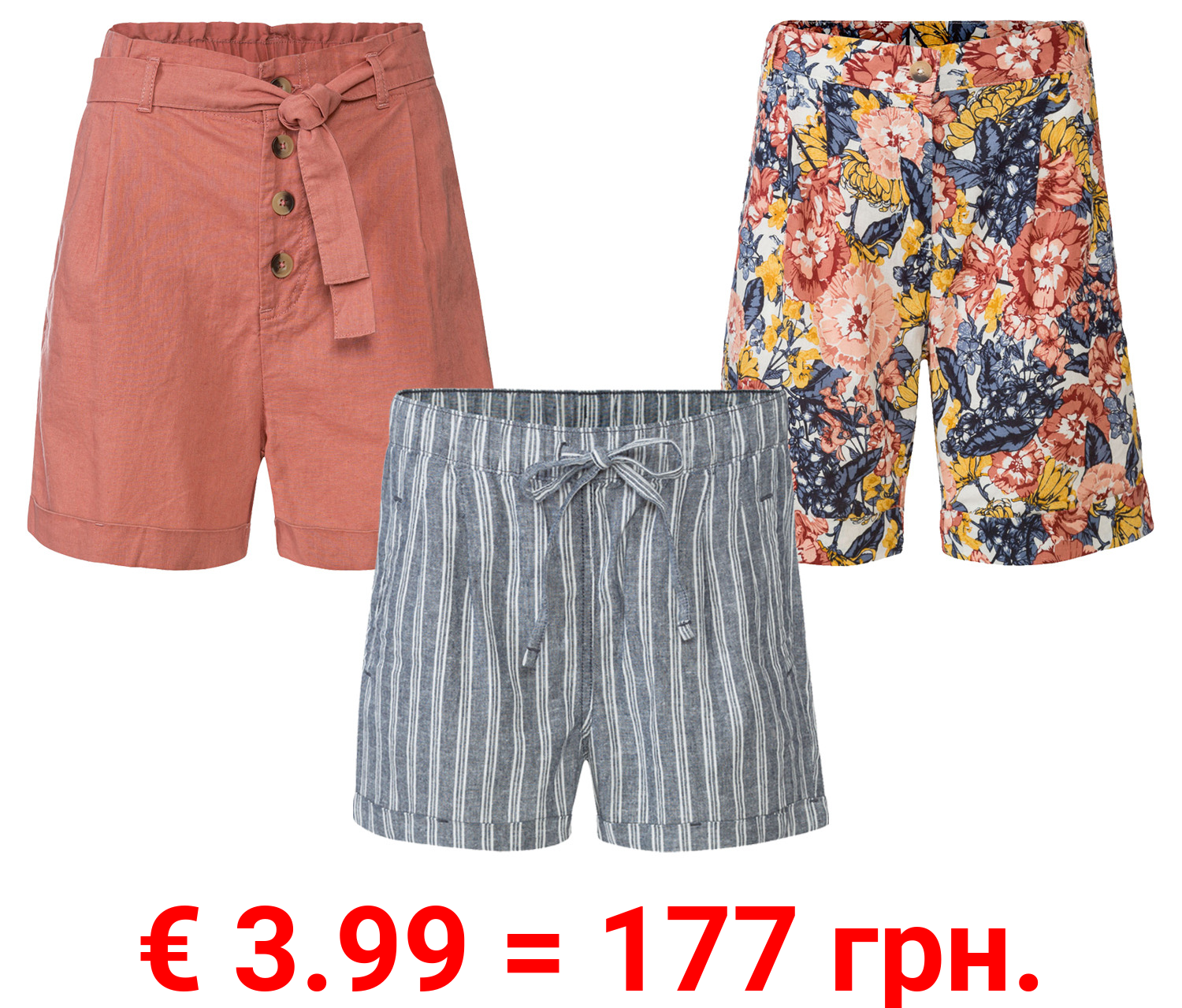 esmara® Damen Leinenshorts mit seitlichen Eingrifftaschen