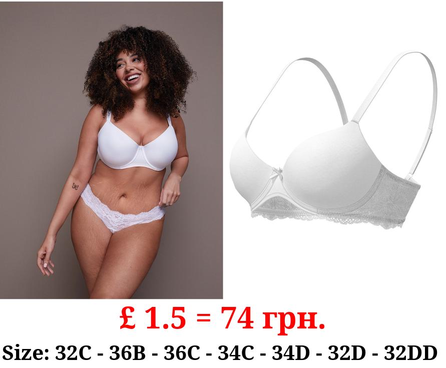 White Lace Trim T-Shirt Bra