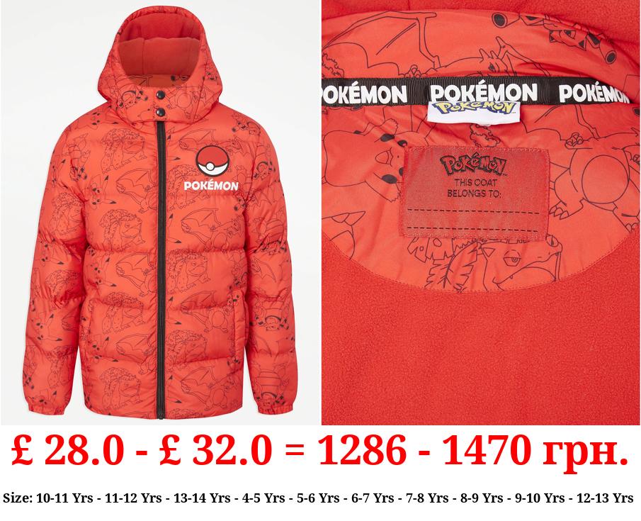 Pokémon Red Fleece Lined Padded Coat