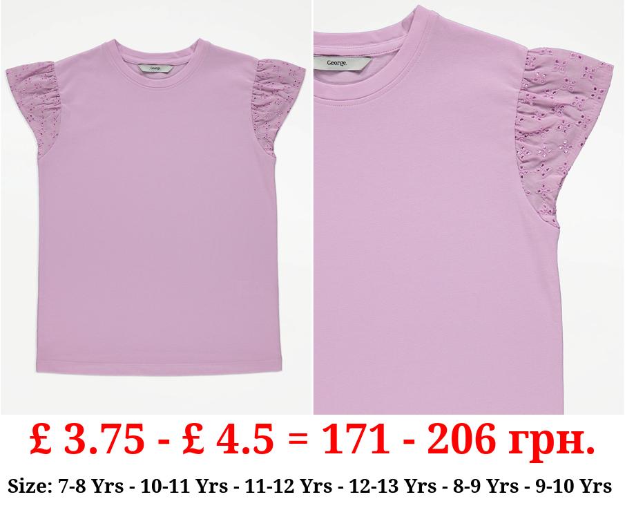 Lilac Broderie Sleeve T-Shirt